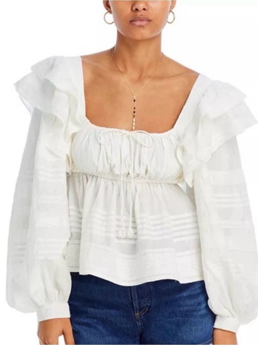 FARM Rio Off-White Squared Neckline Long Sleeves Blouse - Picture 5 of 5